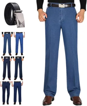 Senistyle Jeans for Men, Soft Flexible High Waist Loose Denim, Men's Classic Straight Fit Stretch Jeans for Older