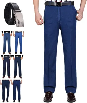 Senistyle Jeans for Men, Soft Flexible High Waist Loose Denim, Men's Classic Straight Fit Stretch Jeans for Older