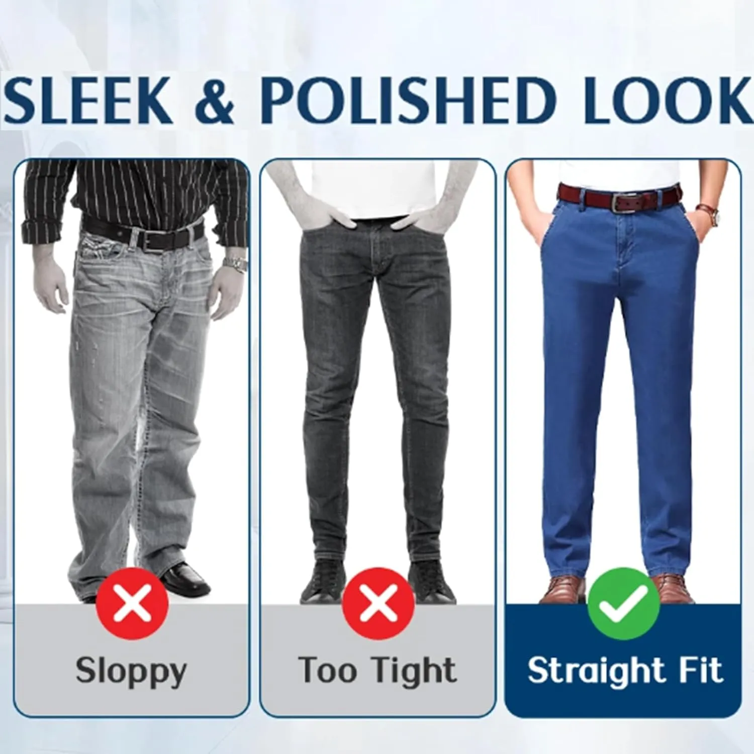 Senistyle Jeans for Men, Soft Flexible High Waist Loose Denim, Men's Classic Straight Fit Stretch Jeans for Older