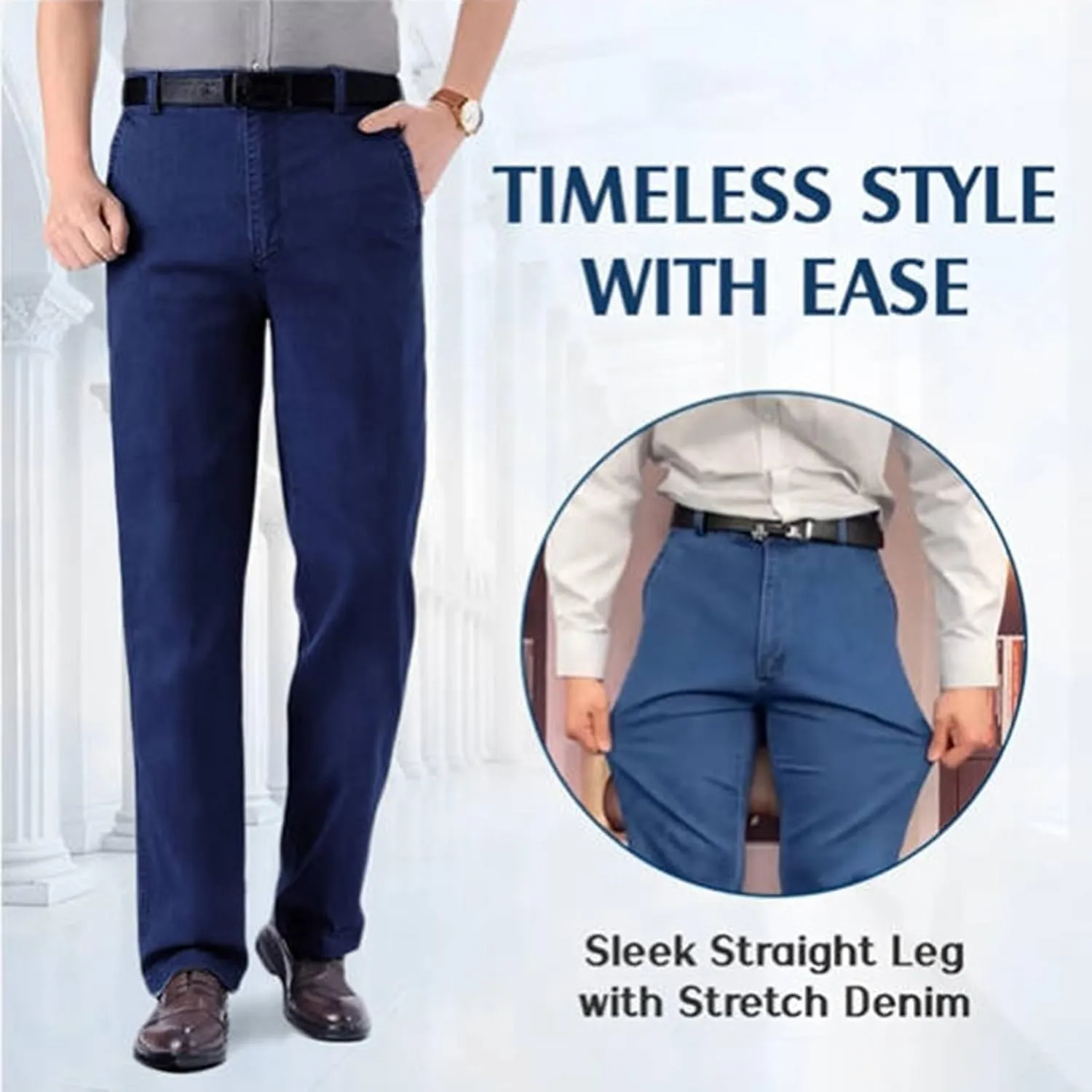 Senistyle Jeans for Men, Soft Flexible High Waist Loose Denim, Men's Classic Straight Fit Stretch Jeans for Older