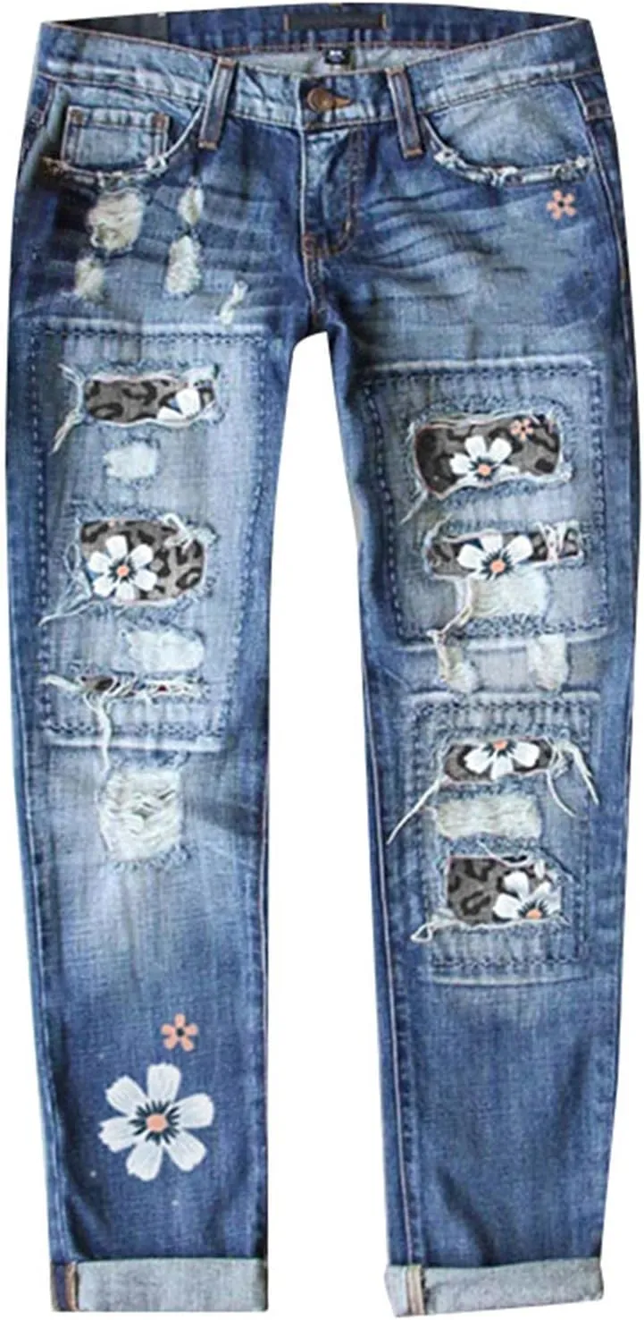 Sequin Jeans Mardi Gras Pants for Women Straight Leg Roll-up Denim Pants Distressed Frayed Raw Hem Boyfriend Jeans for Women