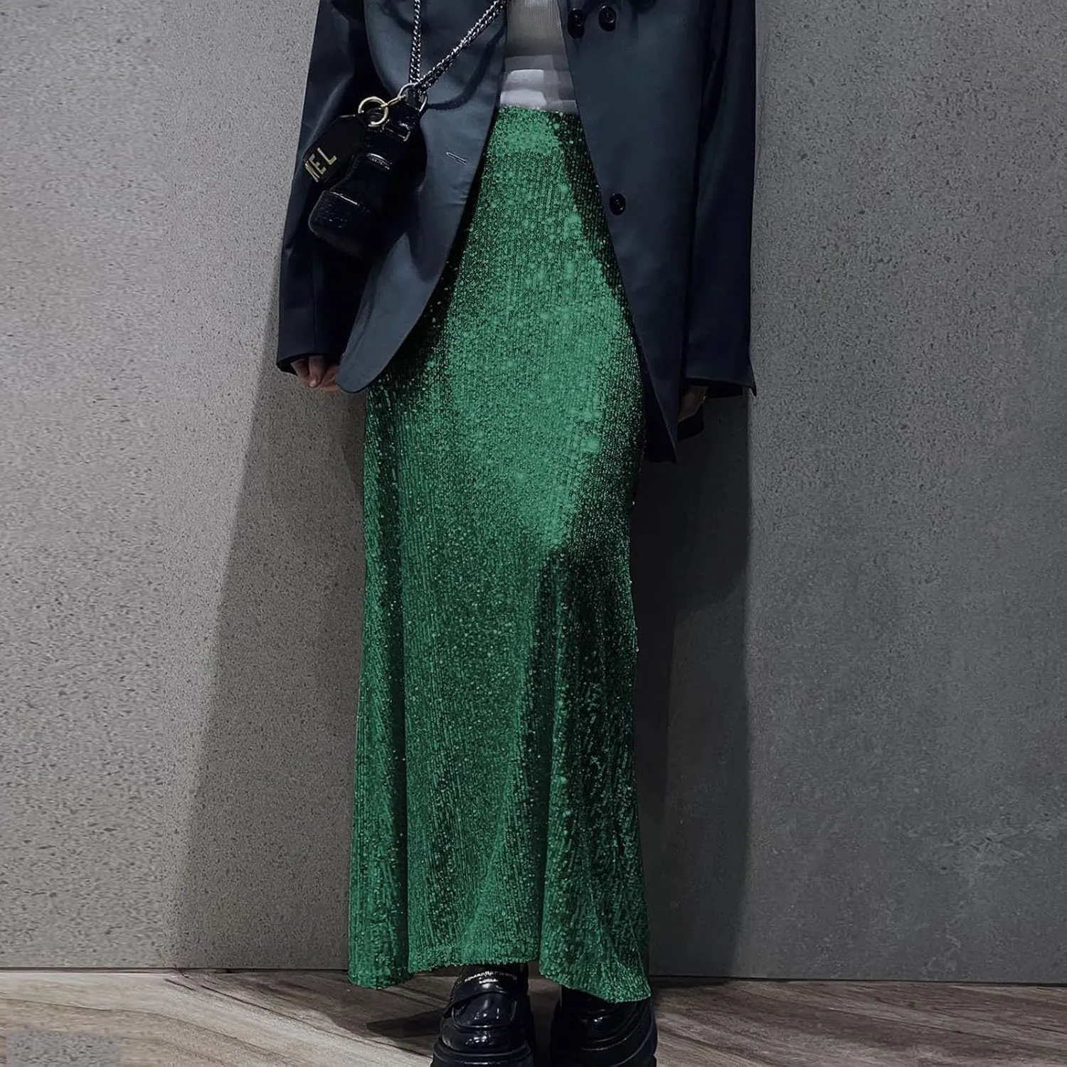 Sequin Skirt for Women-Stretchy Bodycon Women Elastic Waist Elastic Straight Long Skirt Swing A line Holiday Skirts
