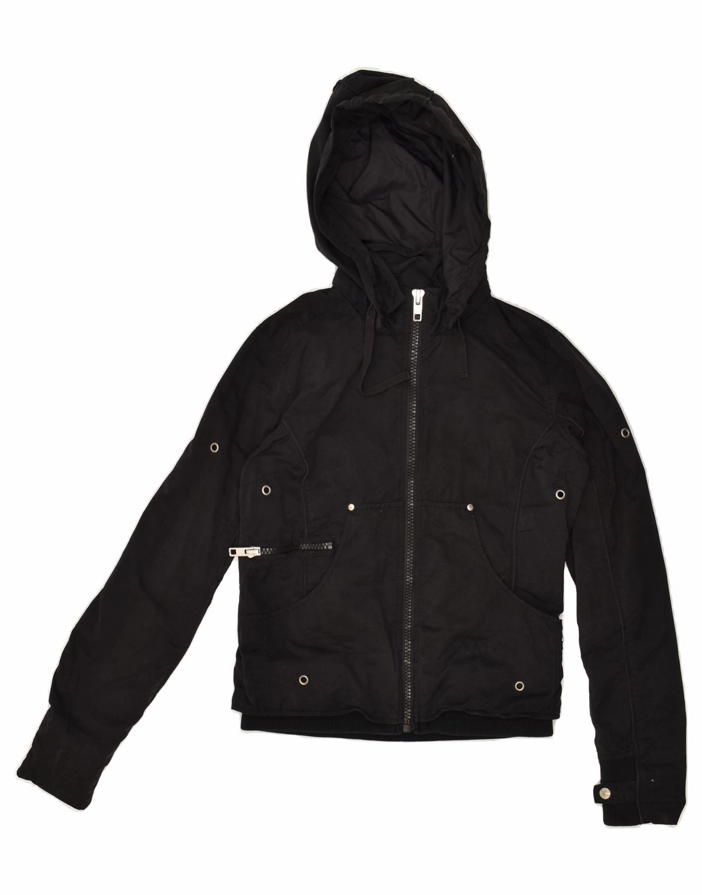 All Weather Protection Heavy Duty Zipper GURU Boys Graphic Hooded Bomber Jacket 9-10 Years Small Black Cotton