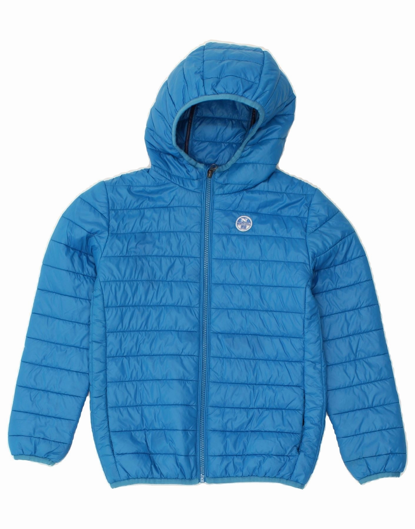 NORTH SAILS Boys Hooded Padded Jacket 7-8 Years Blue Polyester Modern Style