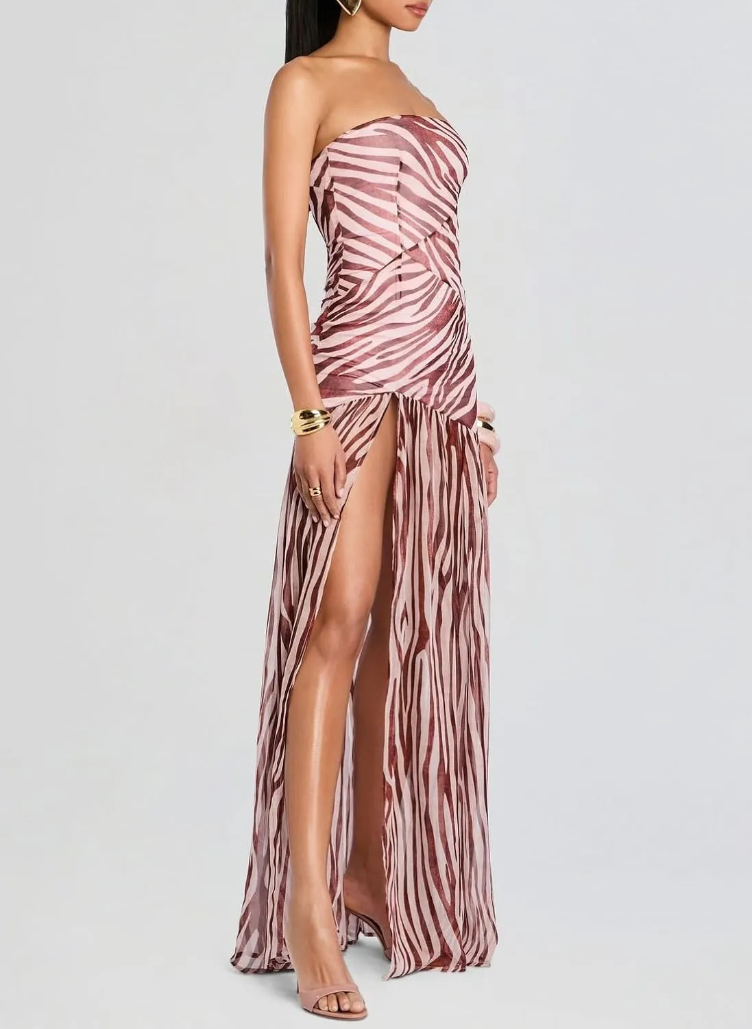 Seyumixi Women Strapless Flowy Maxi Dress High Split Off Shoulder Tube Dress Sleeveless Boho Floral Beach Long Dress