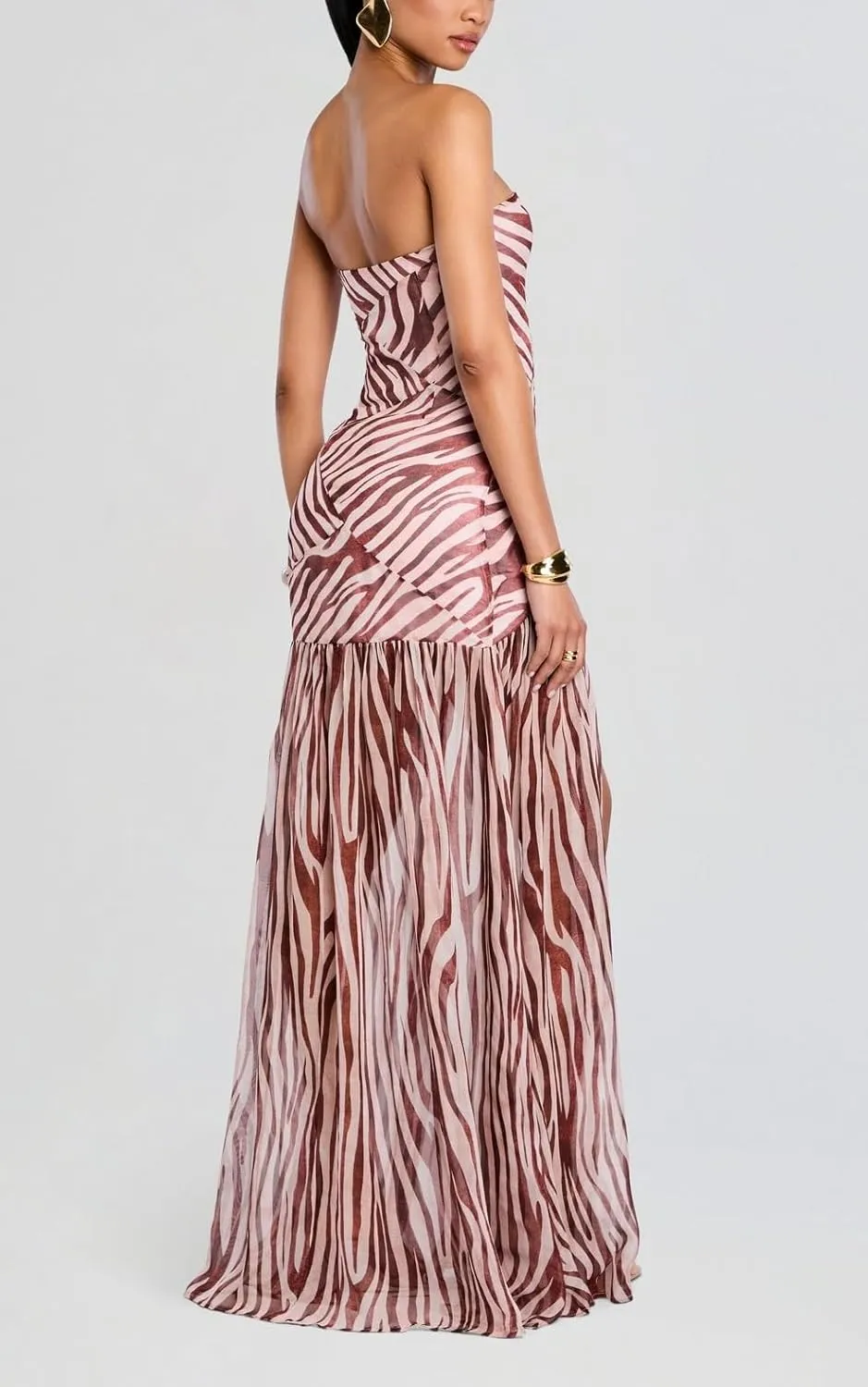 Seyumixi Women Strapless Flowy Maxi Dress High Split Off Shoulder Tube Dress Sleeveless Boho Floral Beach Long Dress