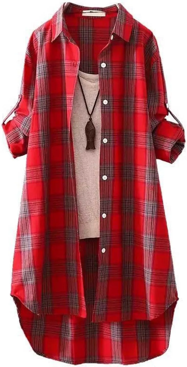 SHAOBGE Plaid Shirts for Women Long Sleeve Work Shirts Open Front Cardigan Fall Outfits for Women 2024 Oversized Cardigan