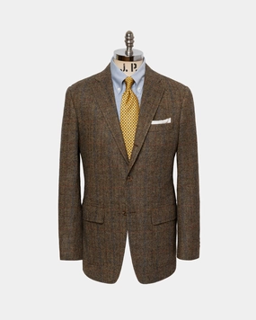 Made-in-USA Tan Herringbone Cheviot Tweed Sport Coat Modern Business