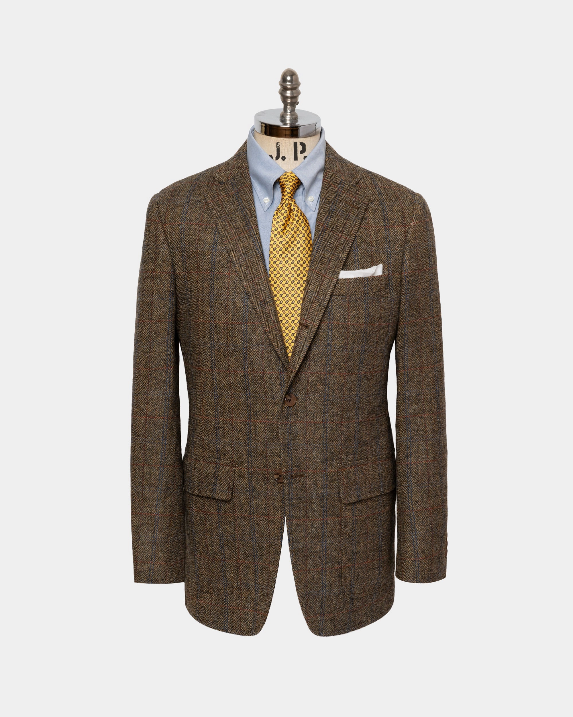 Crisp Layering Business Attire Fit Made-in-USA Tan Herringbone Cheviot Tweed Sport Coat