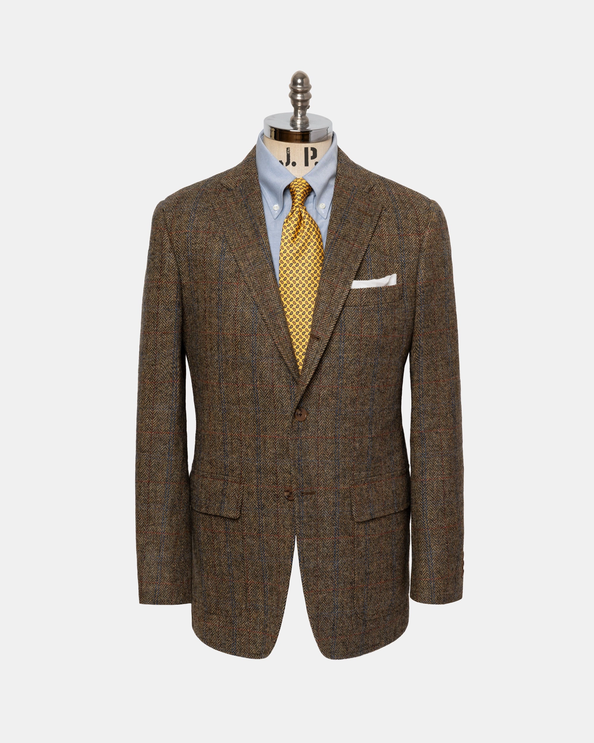Made-in-USA Tan Herringbone Cheviot Tweed Sport Coat Modern Business