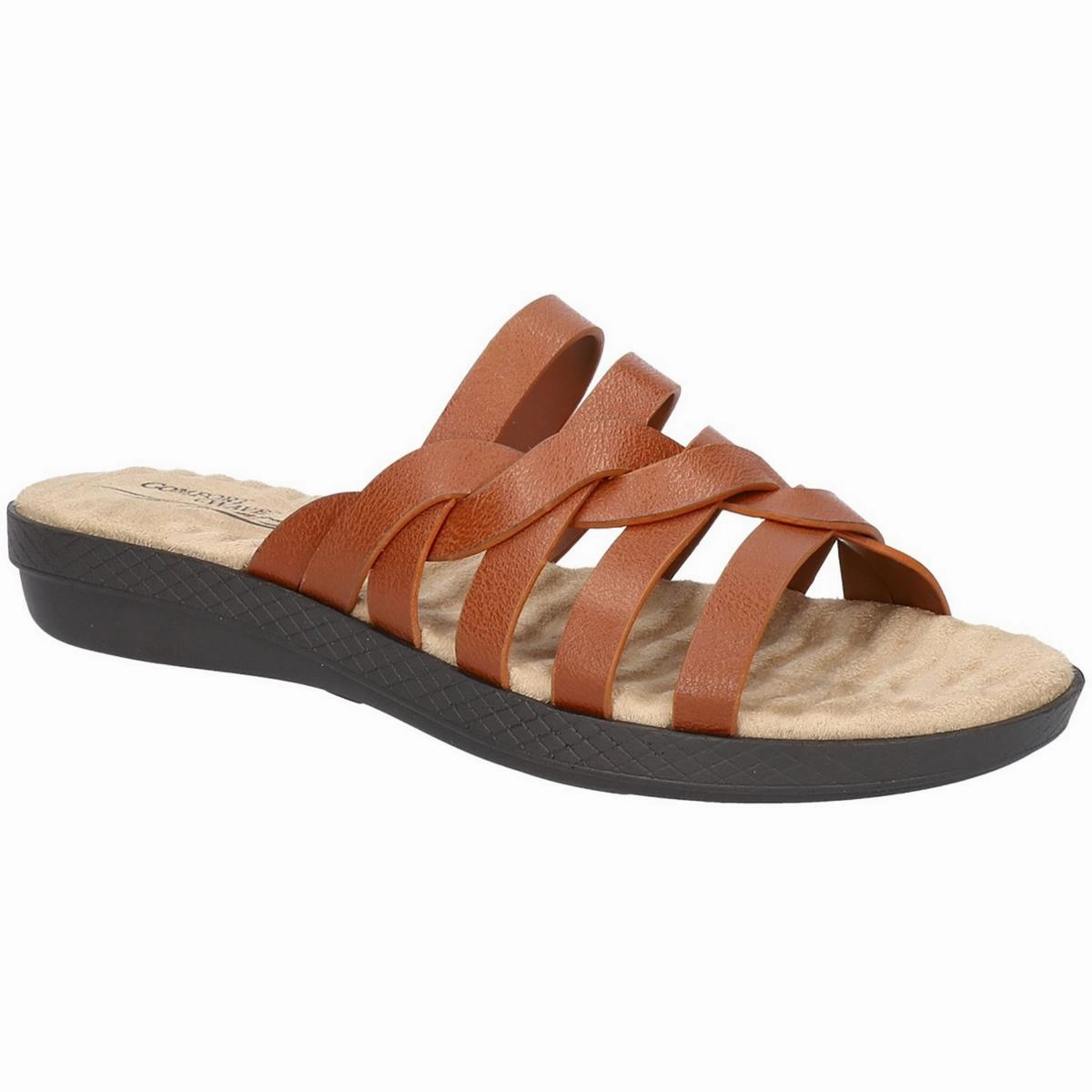 Sheri Womens Faux Leather Slip On Wedge Sandals Wave Cut Tone Sole
