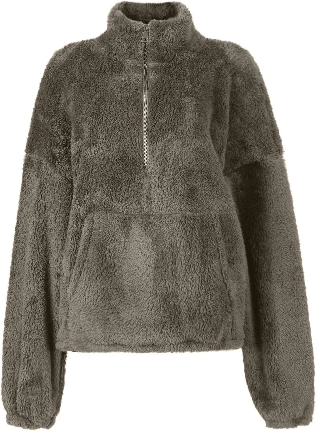 Sherpa Half Zip Pullover Women Fleece Cropped Sweatshirt Fall Fashion 2024 Stand Collar Pullover Sweater with Pocket