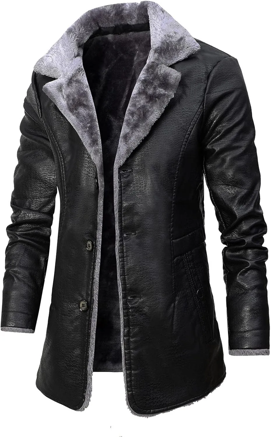 Sherpa Lined Leather Jacket Men Suede Sherpa Shearling Faux Fur Plush Collar Leather Coat Sheepskin Coat Winter Jackets