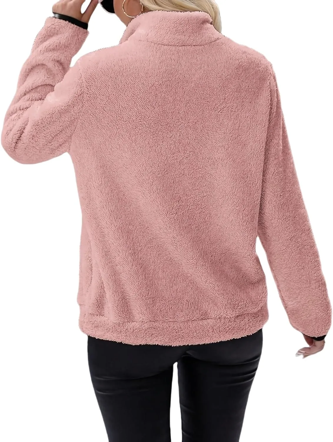 Sherpa Pullover Womens Quarter Zip Up Sweatshirts Casual Fleece Sweatshirts Long Sleeve Shirts with Pockets Outwear