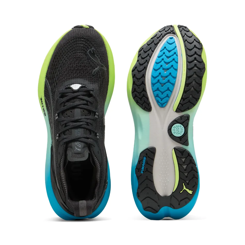 PUMA Men's Foreverrun NITRO 2 Running Shoes in PUMA Black/Fizzy Light/Speed Blue AW25 Impact Absorption Technology Track and field supply