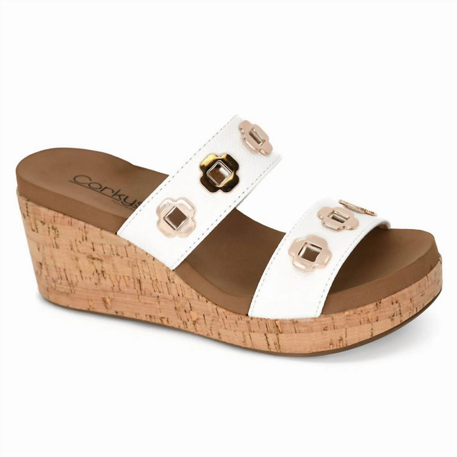 Women's Hi Tide Wedge Sandals In White And Gold Heel Sole