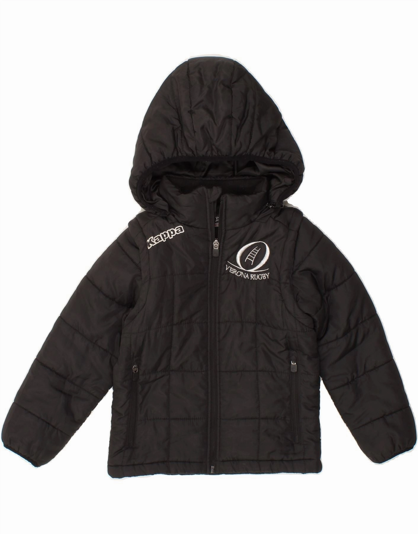 KAPPA Boys Graphic Hooded Padded Jacket 5-6 Years Black Polyester Weekend Ready