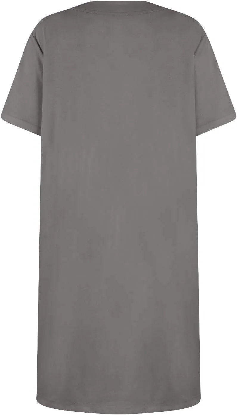 Short Dress for Women Summer Elegant Dresses Square Neck Short Sleeve Loose Fit T-Shirt Dress with Pockets