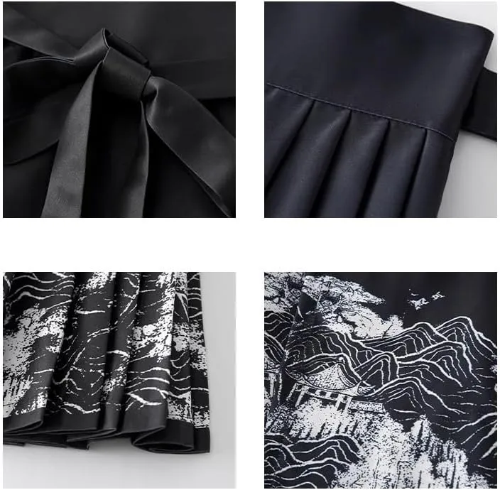 Short Horse Face Skirt Women Spring Summer Chinese Style Han Elements Pleated Lace-up Half A-Line Mini Skirt