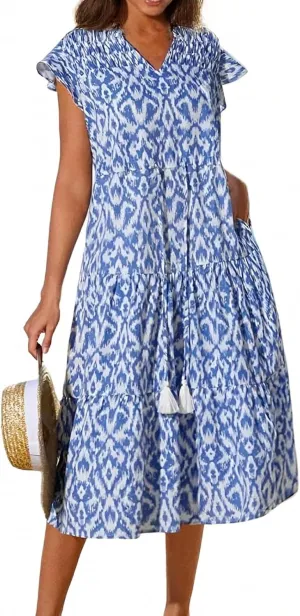Short Sleeve Birthday Dress Female A-Line Summer Boxy Fit Women Comfortable V Neck Printed Dresses