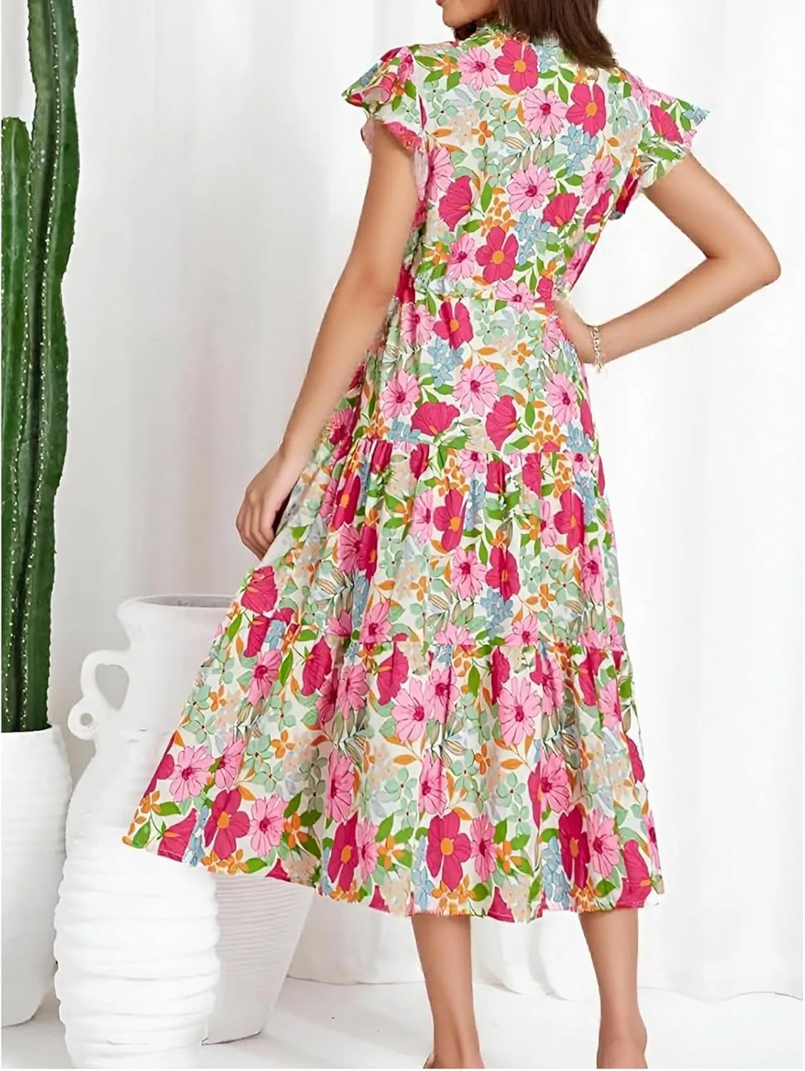 Short Sleeve Birthday Dress Female A-Line Summer Boxy Fit Women Comfortable V Neck Printed Dresses