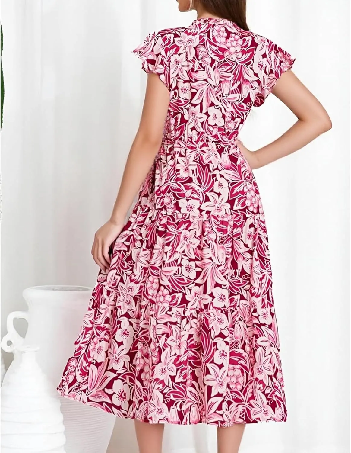 Short Sleeve Birthday Dress Female A-Line Summer Boxy Fit Women Comfortable V Neck Printed Dresses