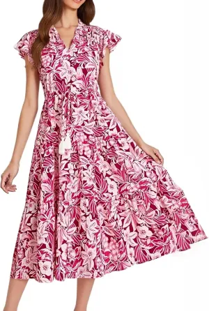 Short Sleeve Birthday Dress Female A-Line Summer Boxy Fit Women Comfortable V Neck Printed Dresses