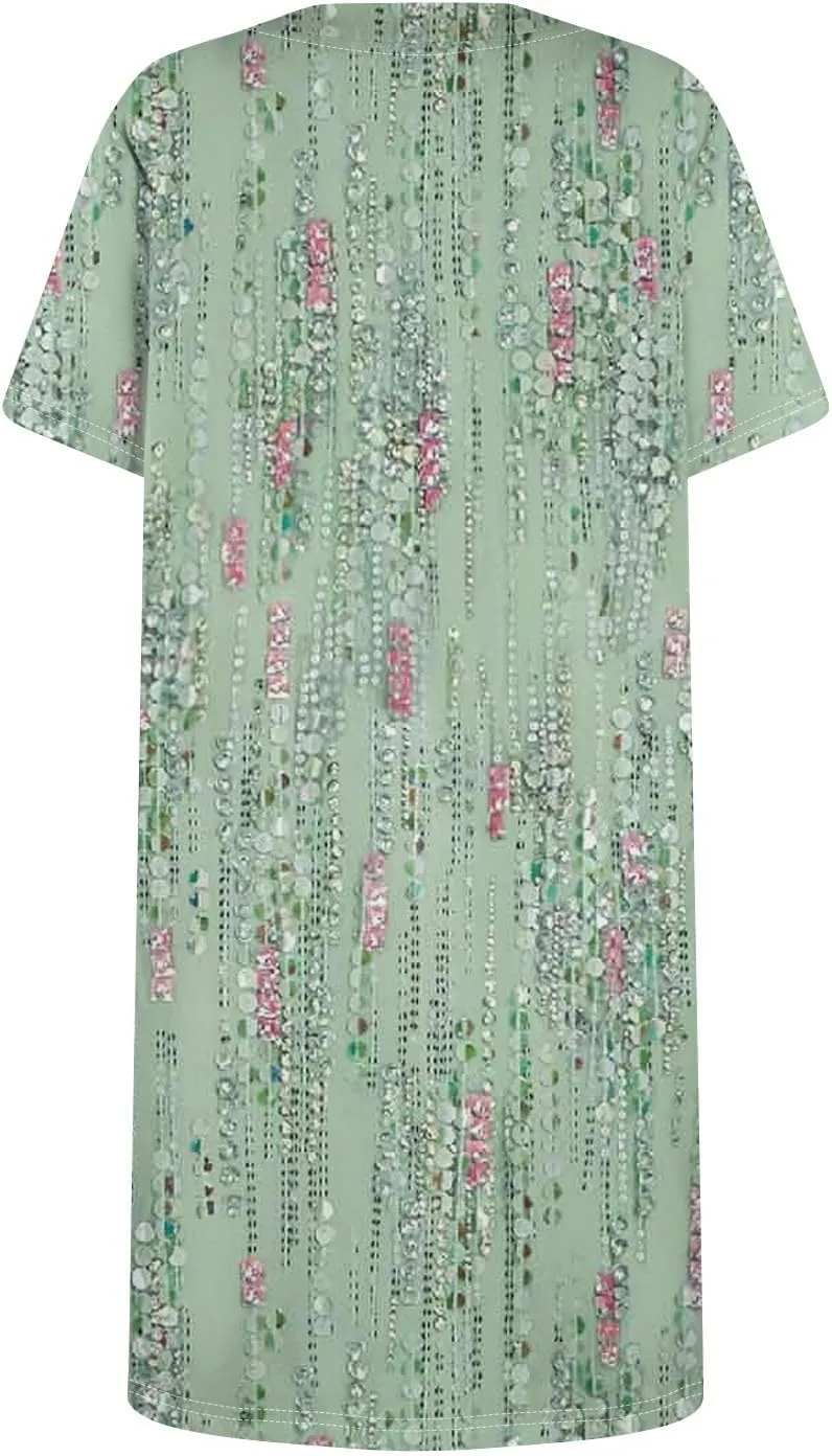 Short Sleeve Dress for Women 2025 Trendy Square Neck Summer Dress Plus Size T Shirt Dress Mini Sundress with Pockets