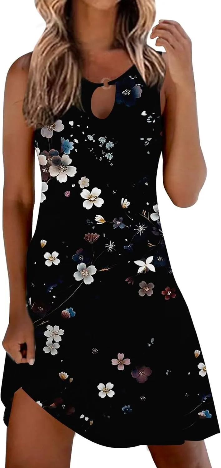Short Sundresd Sun Dresses for Women 2025 Vacation Beach Casual Summer Sundresses Sleeveless Tank Short Boho Dress