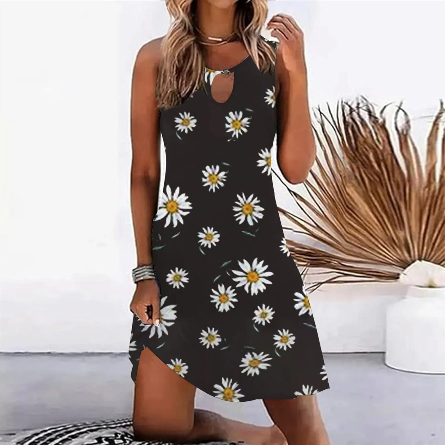 Short Sundresdes for Women Sun Dresses for Women 2025 Vacation Beach Casual Summer Sundresses Sleeveless Tank Short