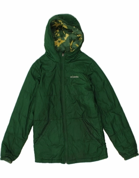 COLUMBIA Boys Hooded Reversible Jacket 15-16 Years XL Green Polyester Unisex