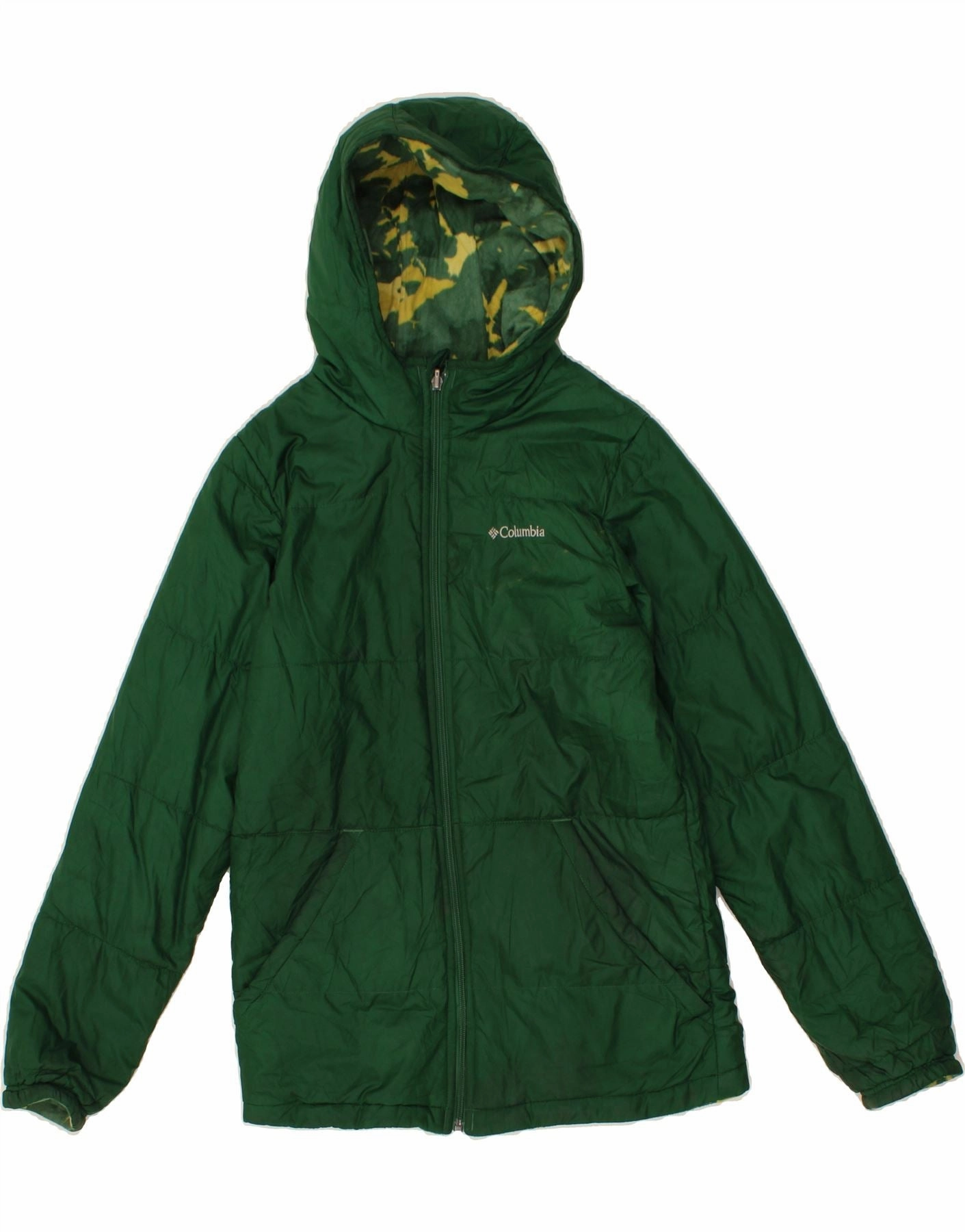 COLUMBIA Boys Hooded Reversible Jacket 15-16 Years XL Green Polyester Unisex