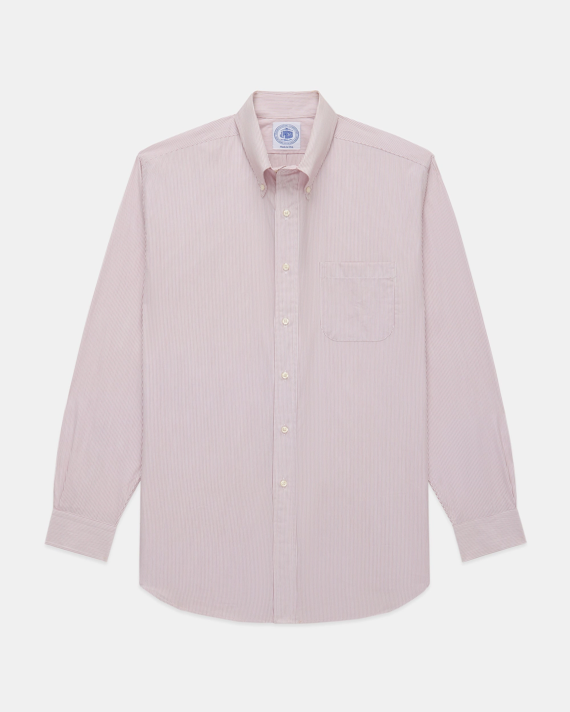 Oversized Fit Trendy Fashion Made-in-USA Burgundy Hairline Stripe Button Down Shirt - Classic Fit