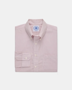 Made-in-USA Burgundy Hairline Stripe Button Down Shirt - Classic Fit Pocket Detail Camping Essential