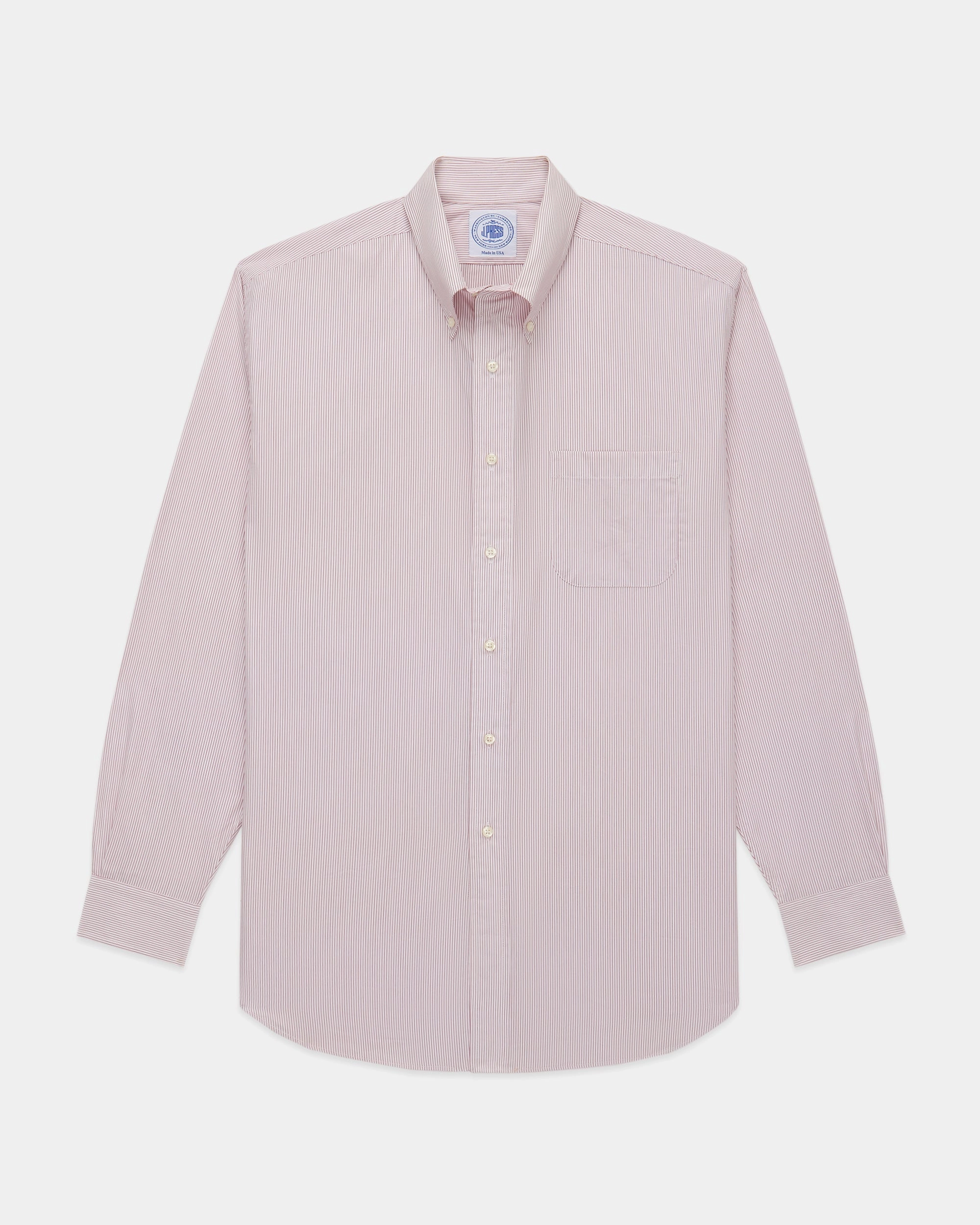 Spring Break Made-in-USA Burgundy Hairline Stripe Button Down Shirt - Classic Fit