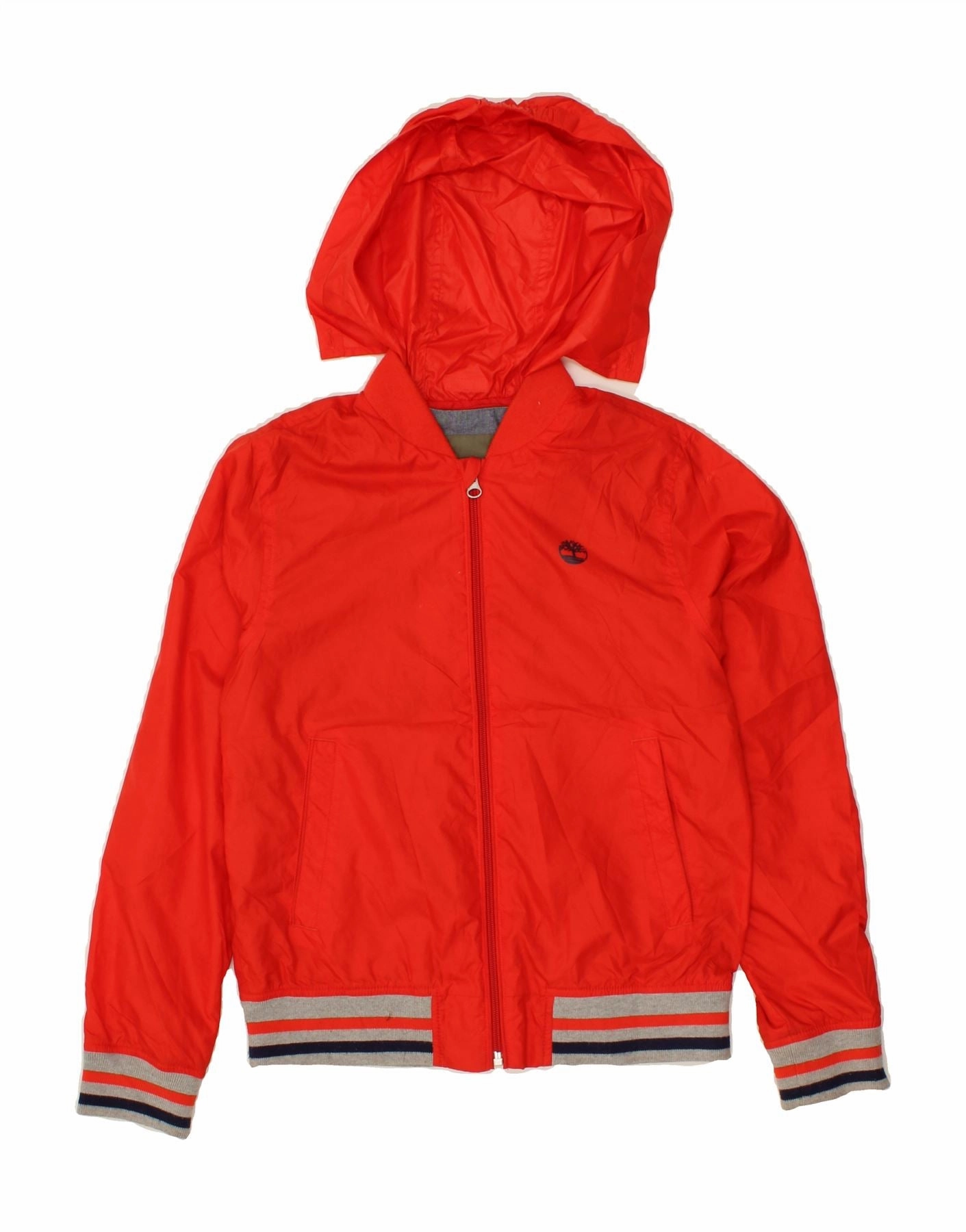 TIMBERLAND Boys Hooded Bomber Jacket 11-12 Years XS Red Polyester Performance Layer quilted