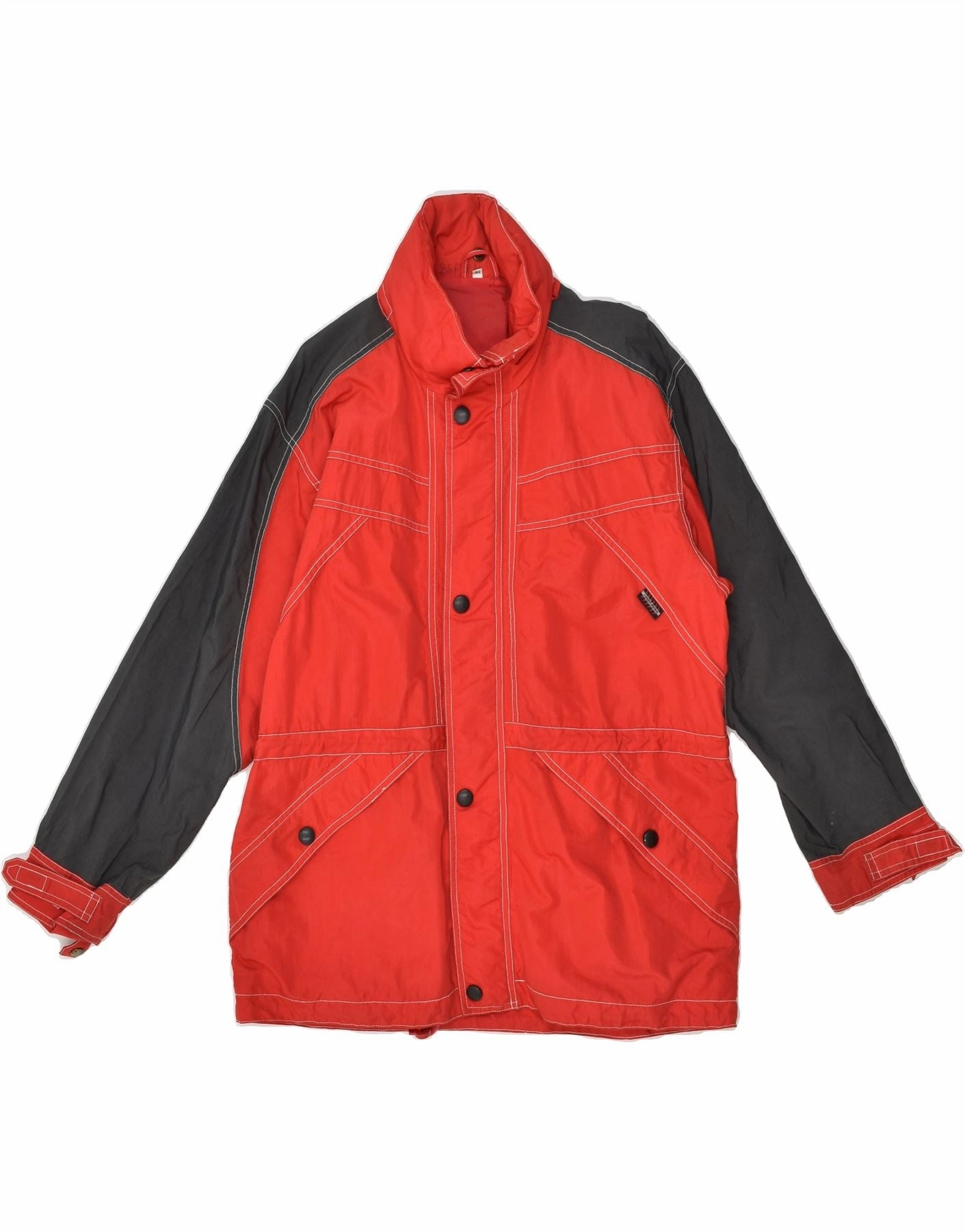 VINTAGE Boys Hooded Windbreaker Jacket 13-14 Years Red Colourblock Nylon Street Style Exclusive