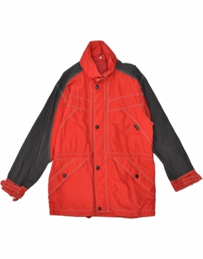 VINTAGE Boys Hooded Windbreaker Jacket 13-14 Years Red Colourblock Nylon Street Style Exclusive