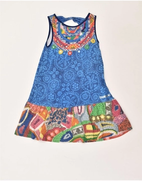 DESIGUAL Girls Graphic Sundress 9-10 Years Blue Floral Cotton Gentle Aesthetic