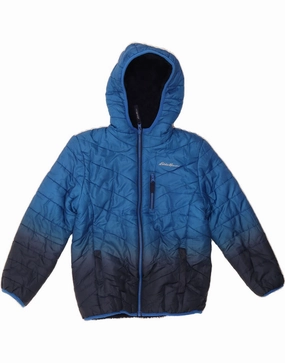Hood Included EDDIE BAUER Boys Hooded Padded Jacket 7-8 Years Small Blue Colourblock
