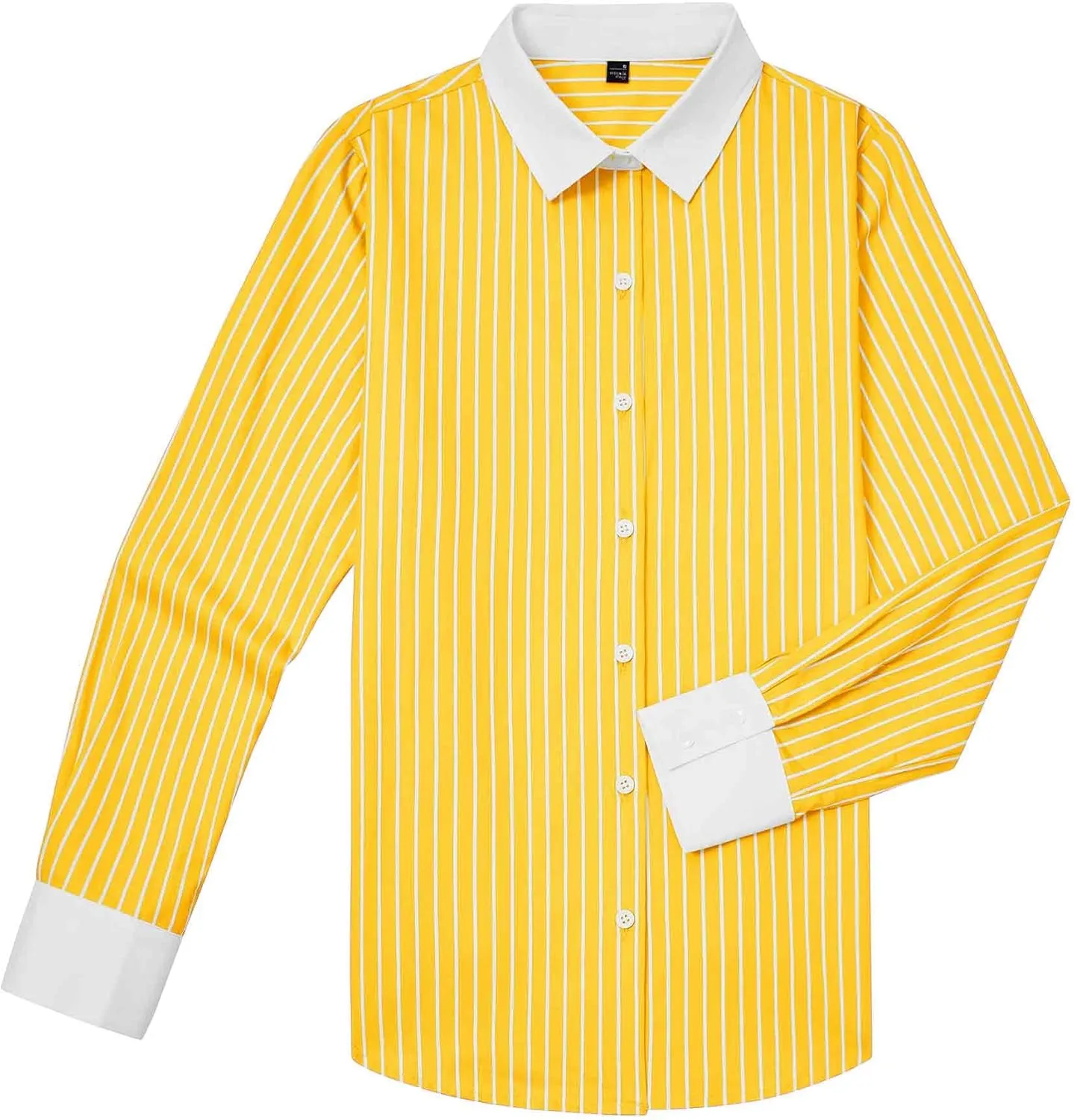 siliteelon Womens Cotton Button Down Shirts Striped Dress Shirts Pinstripes Long Sleeve Collared Blouses Colorblock Tops