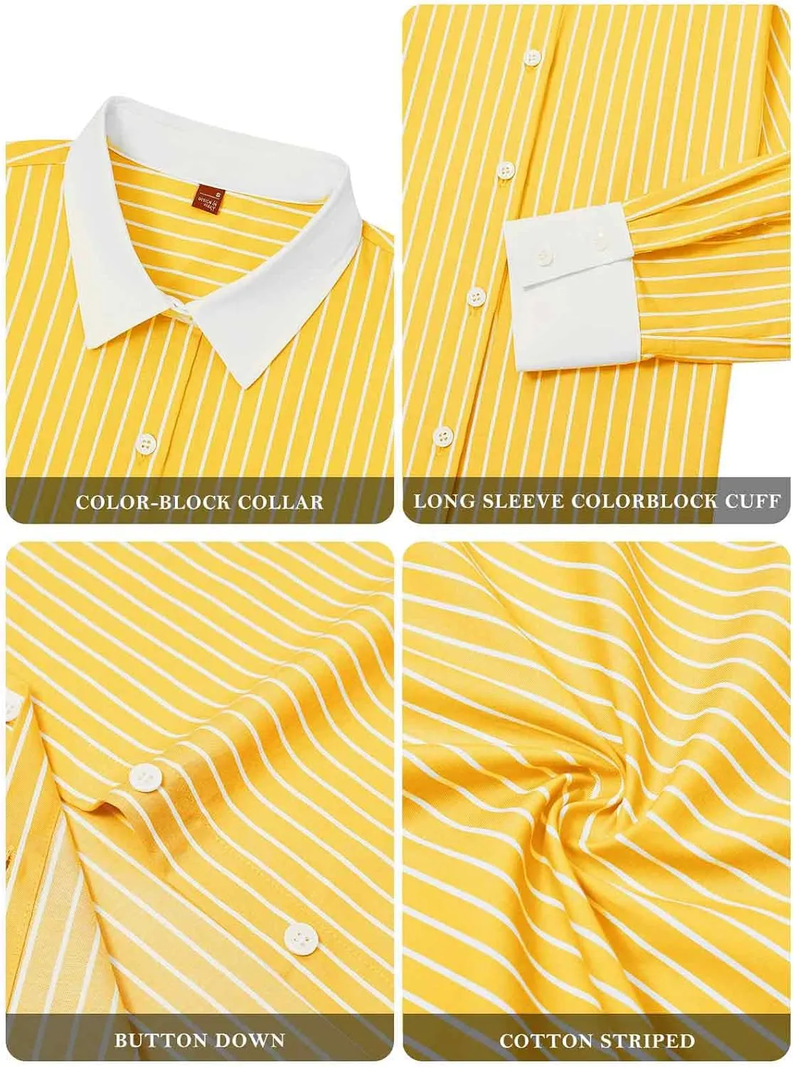 siliteelon Womens Cotton Button Down Shirts Striped Dress Shirts Pinstripes Long Sleeve Collared Blouses Colorblock Tops