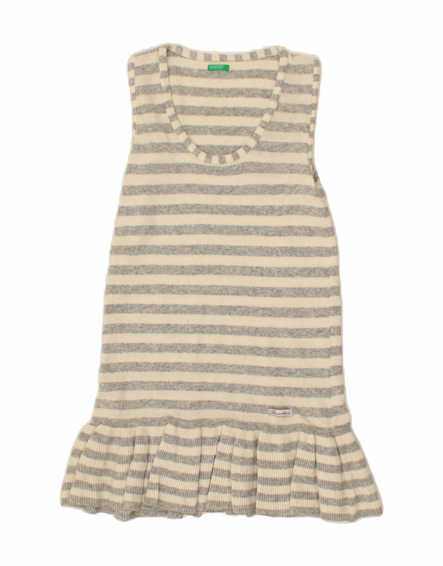 elegant design BENETTON Girls Sleeveless Jumper Dress 6-7 Years Beige Striped