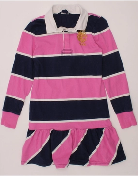 RALPH LAUREN Girls Long Sleeve Polo Dress 8-9 Years Medium  Pink Striped Whimsical Mood