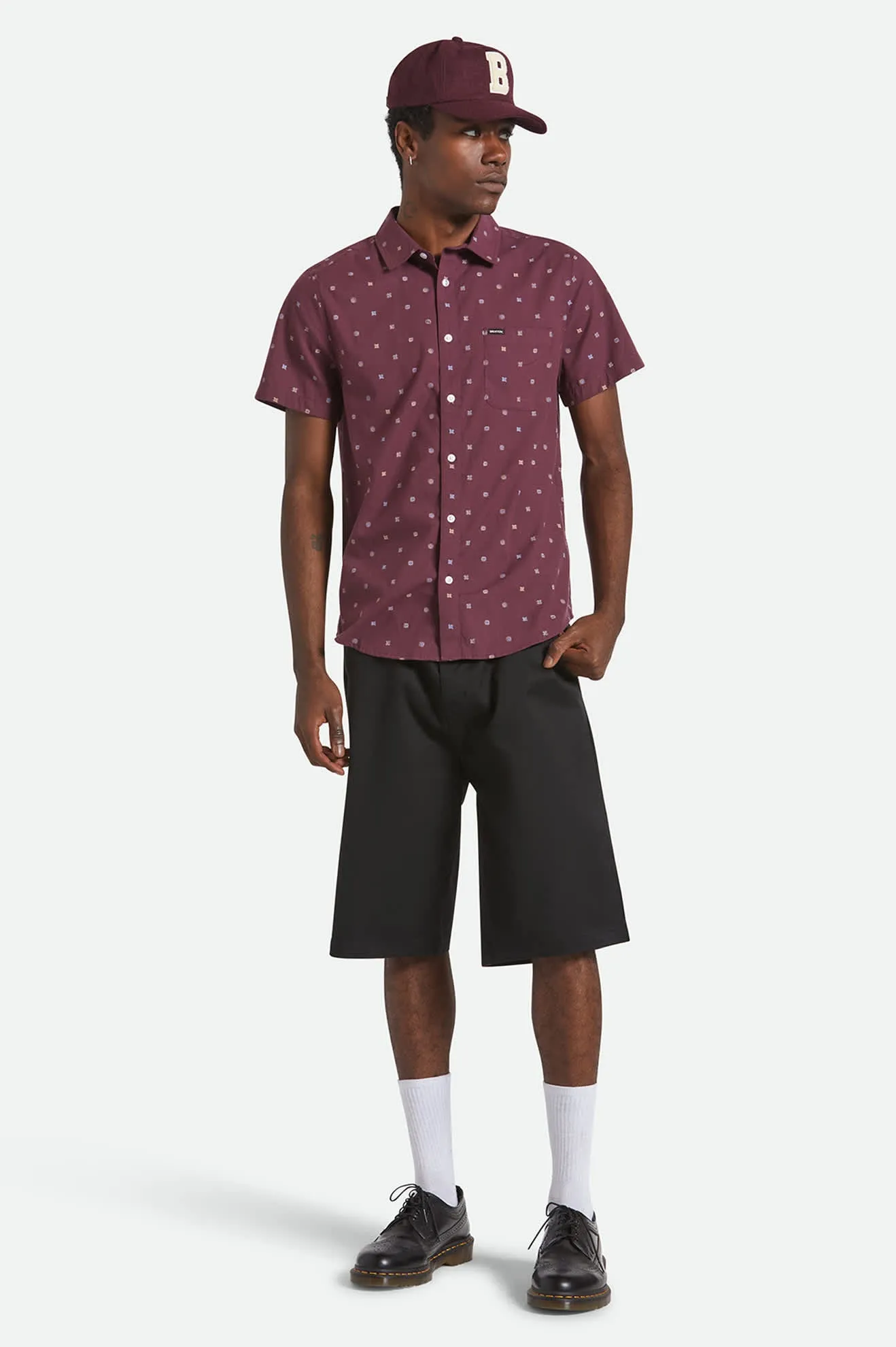 Matte Finish Charter Print S/S Shirt - Port/Micro Geo