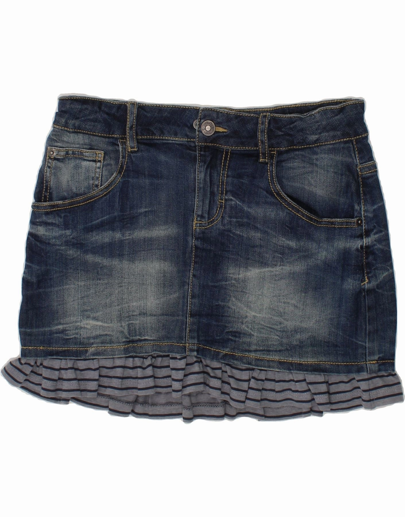 BENETTON Girls Denim Skirt 13-14 Years 2XL W28 Blue Fitted waist