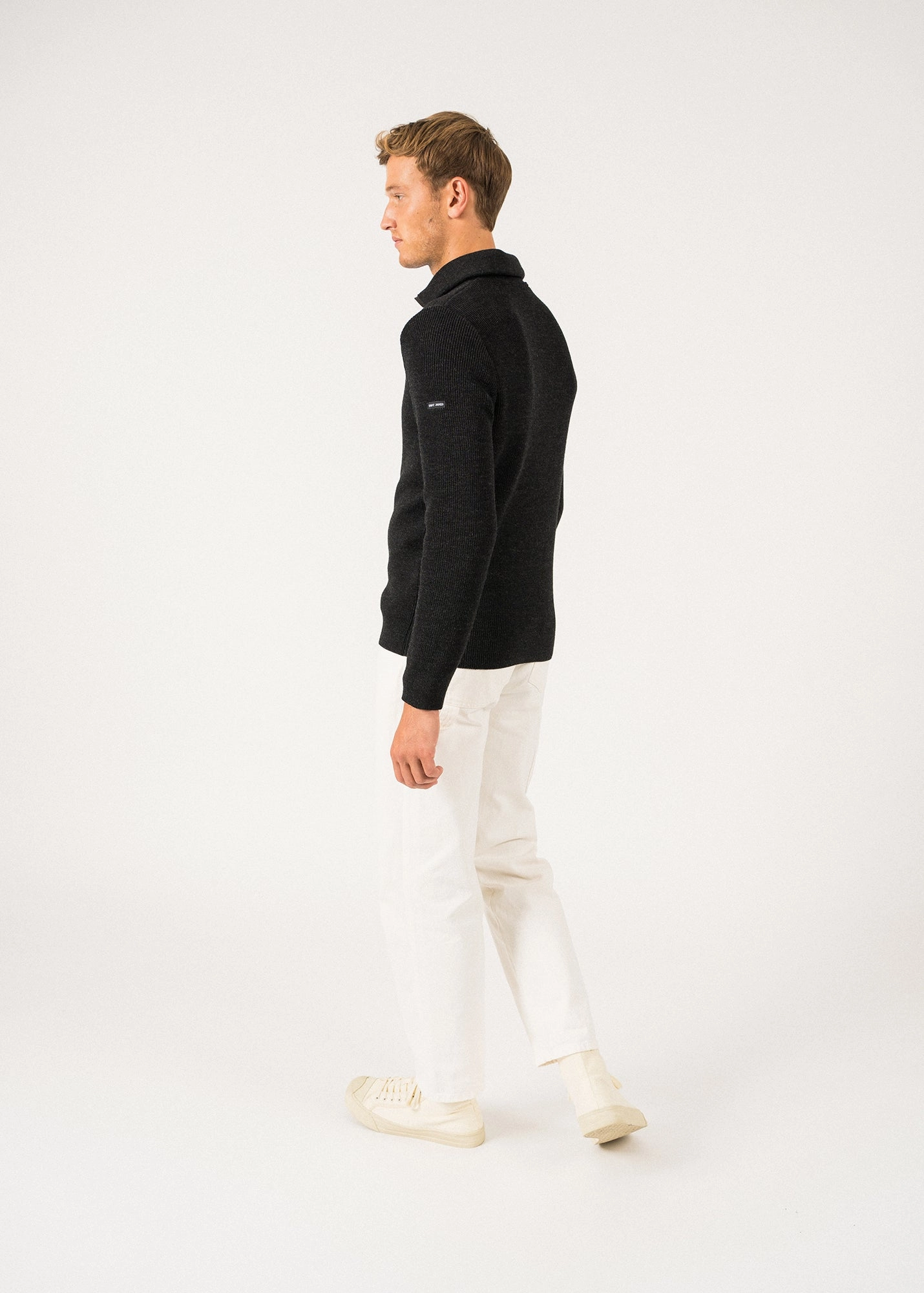 COTENTIN - Quarter Zip Trucker Sweater (DARK GRAY) Cable Stitch