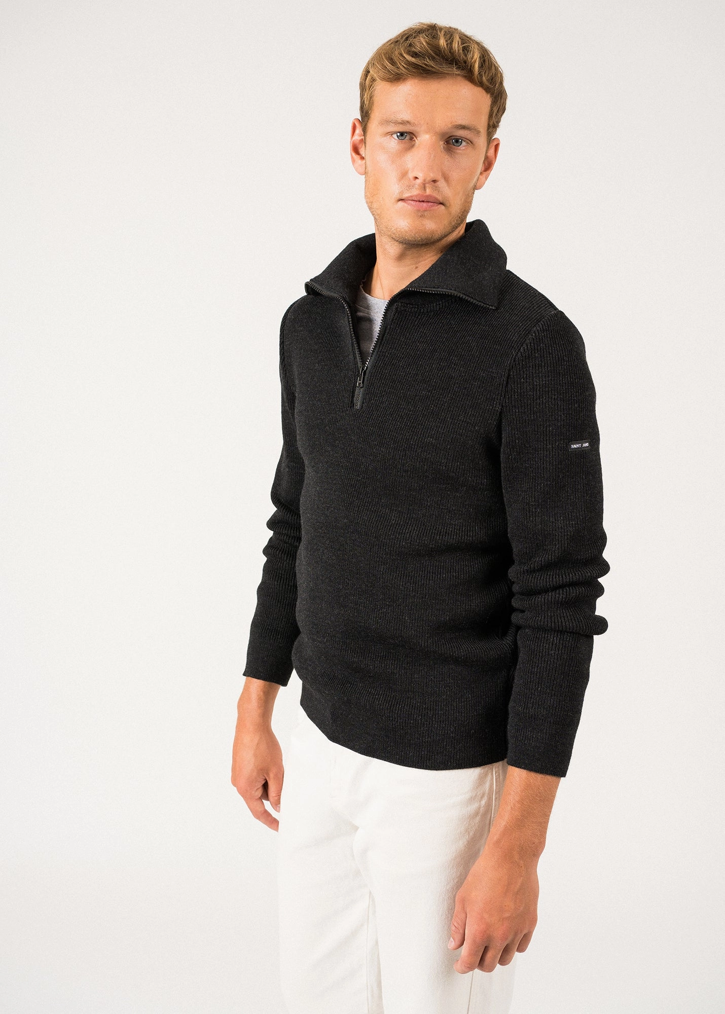 COTENTIN - Quarter Zip Trucker Sweater (DARK GRAY) Thermal Lock Stitching Casual Comfort