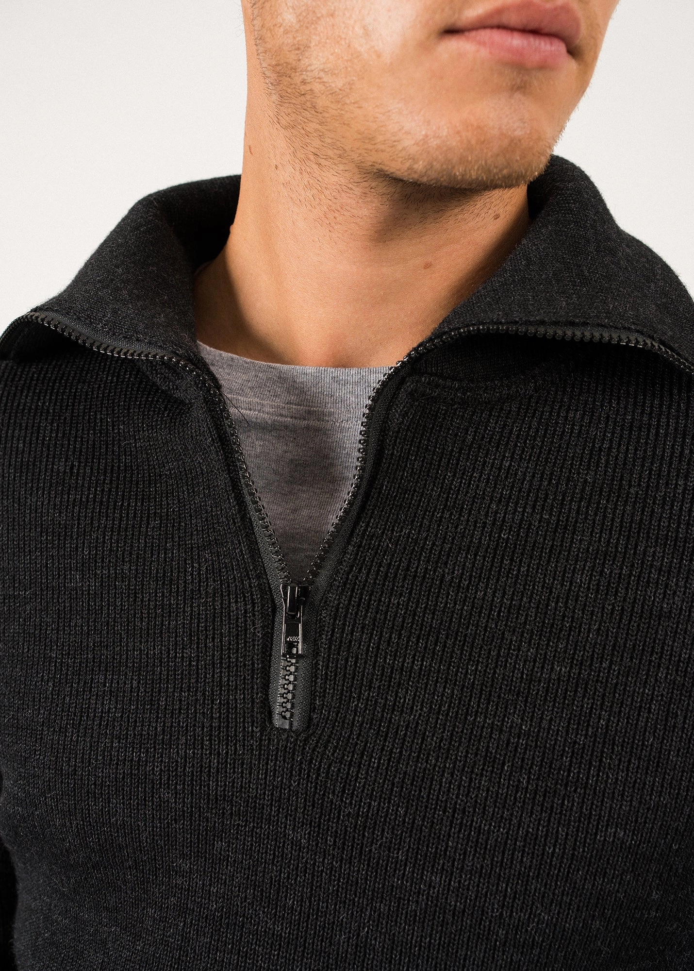 COTENTIN - Quarter Zip Trucker Sweater (DARK GRAY) Multipanel Construction Comfort Knit Piece