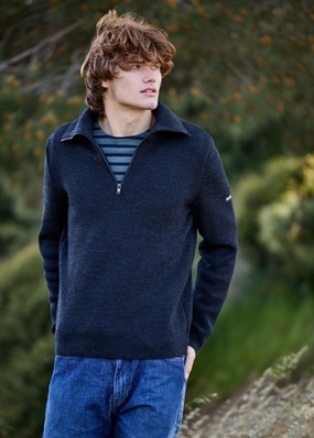 Perfectly Cozy Comfy Winter Wear COTENTIN - Quarter Zip Trucker Sweater (DARK GRAY)
